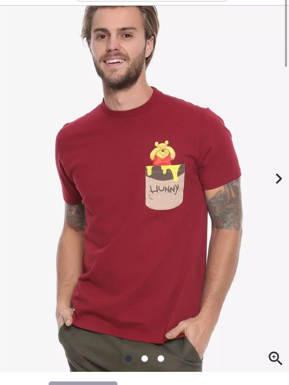 Disney Men's Burgundy Winnie the Pooh 'Hunny' Pocket Tee